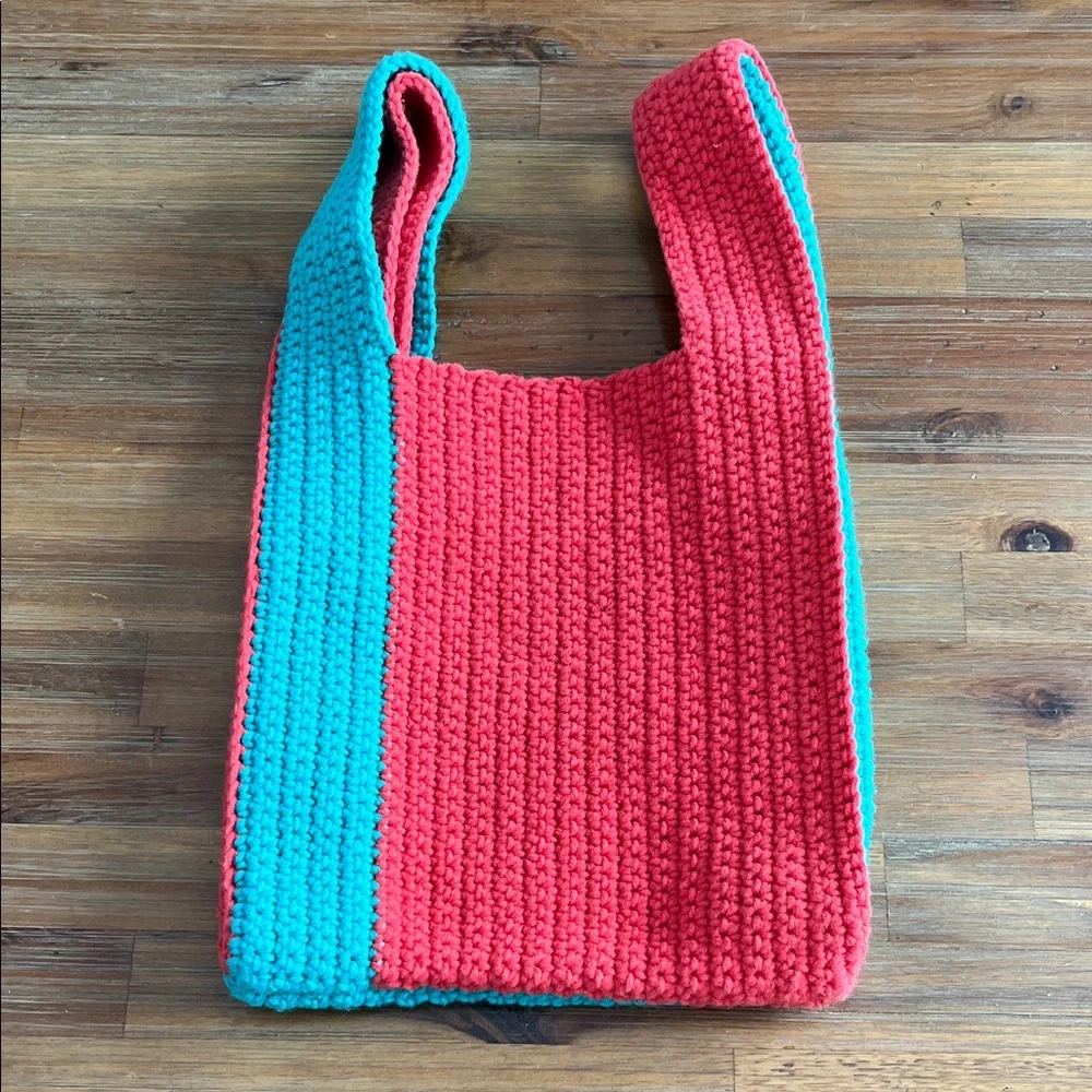 100% Hand Made Crochet Coral Teal Mini Bag